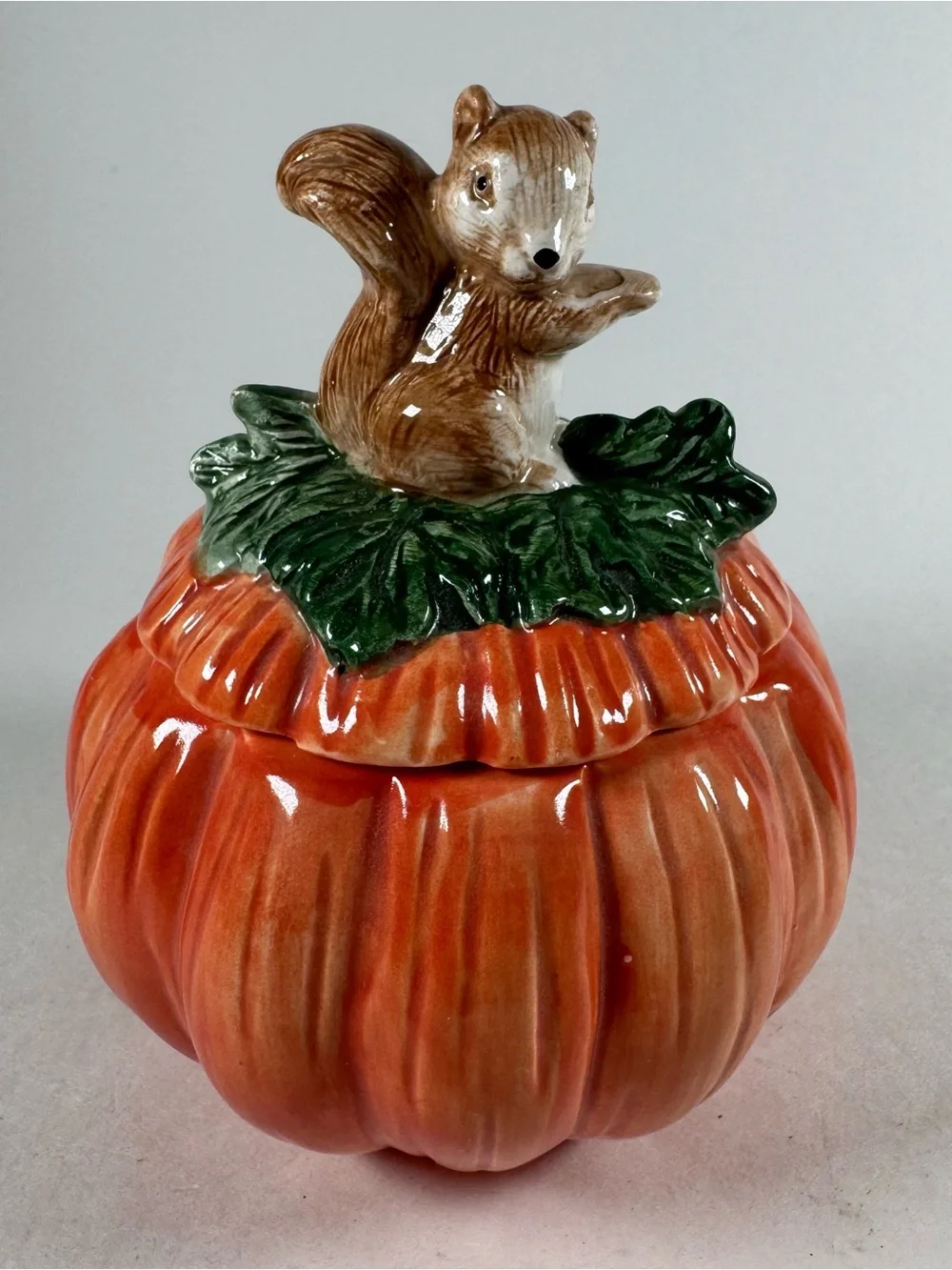 Fitz And Floyd Vintage Sugar Bowl Lid Pumpkin Squirrel Fall Halloween 1991